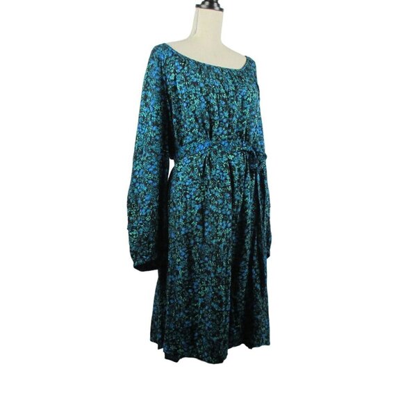 Terra & Sky Dress Knee Length Shirred Floral Belted with POCKETS 3X - Picture 4 of 11